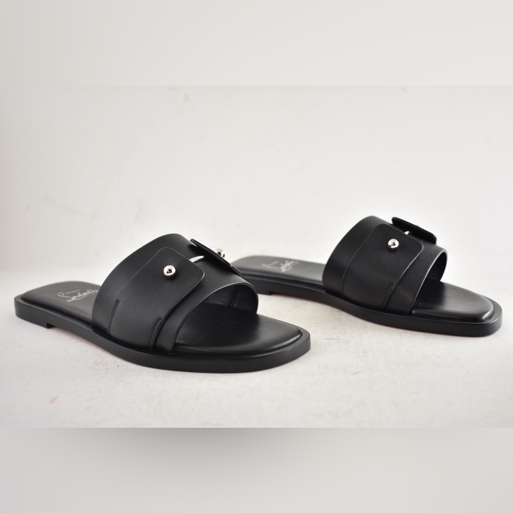 Christian Louboutin Chambelimule Donna Flat Black Calf Leather Slide Sandal 35 - Picture 4 of 15
